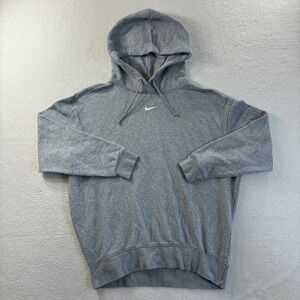 Nike Center Swoosh Hoodie Womens Small Gray Oversized Fleece Pullover Sweatshirt